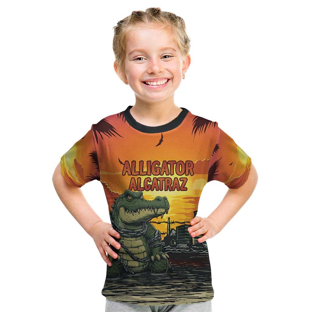 Personalized Alligator Alcatraz Kid T Shirt Gator Island Prison Retro Sunset - Wonder Print Shop