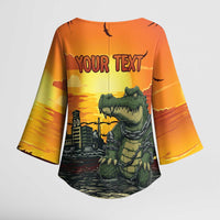 Personalized Alligator Alcatraz Kimono Sleeve Blouse Gator Island Prison Retro Sunset - Wonder Print Shop