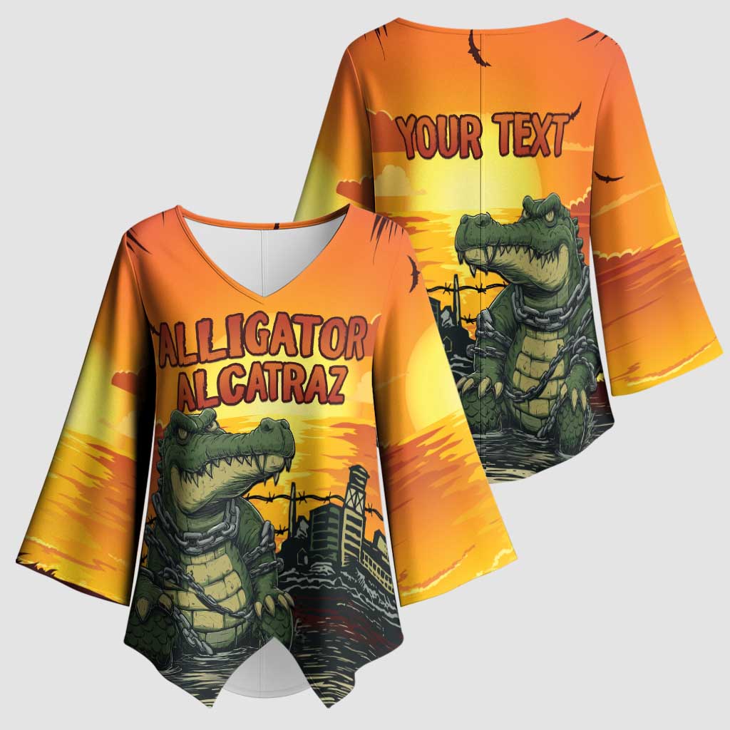 Personalized Alligator Alcatraz Kimono Sleeve Blouse Gator Island Prison Retro Sunset - Wonder Print Shop