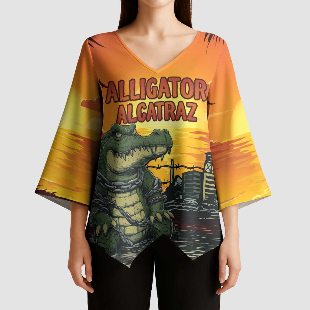 Personalized Alligator Alcatraz Kimono Sleeve Blouse Gator Island Prison Retro Sunset - Wonder Print Shop