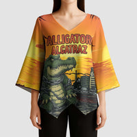 Personalized Alligator Alcatraz Kimono Sleeve Blouse Gator Island Prison Retro Sunset - Wonder Print Shop
