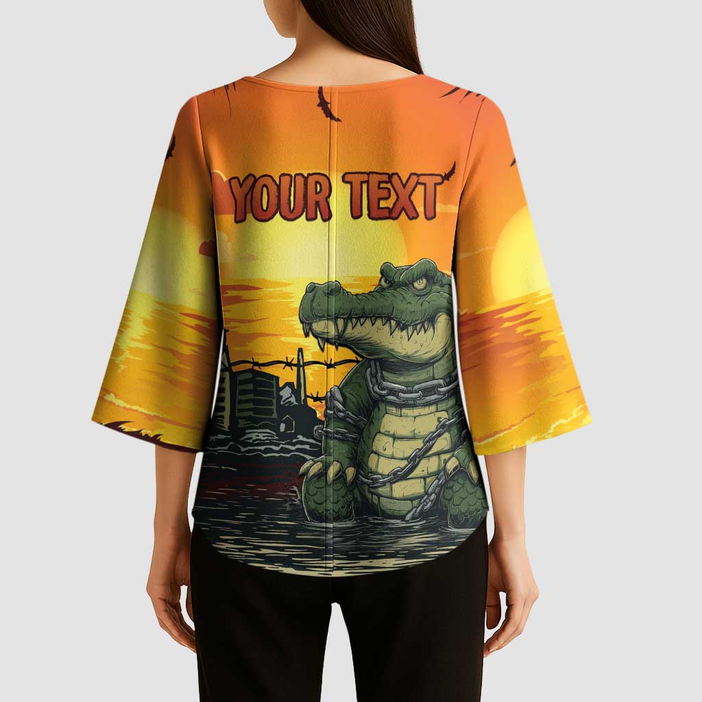 Personalized Alligator Alcatraz Kimono Sleeve Blouse Gator Island Prison Retro Sunset - Wonder Print Shop