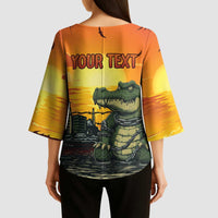 Personalized Alligator Alcatraz Kimono Sleeve Blouse Gator Island Prison Retro Sunset - Wonder Print Shop