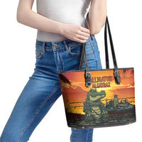 Alligator Alcatraz Leather Tote Bag Gator Island Prison Retro Sunset - Wonder Print Shop