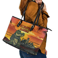 Alligator Alcatraz Leather Tote Bag Gator Island Prison Retro Sunset - Wonder Print Shop