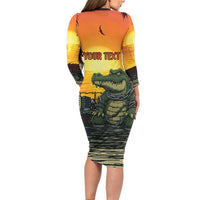 Personalized Alligator Alcatraz Long Sleeve Bodycon Dress Gator Island Prison Retro Sunset - Wonder Print Shop