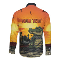 Personalized Alligator Alcatraz Long Sleeve Button Shirt Gator Island Prison Retro Sunset - Wonder Print Shop