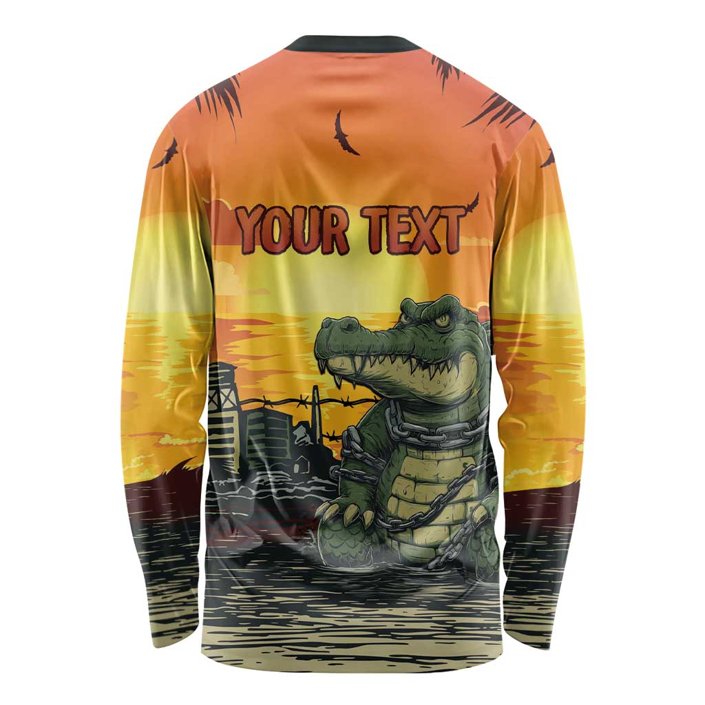 Personalized Alligator Alcatraz Long Sleeve Shirt Gator Island Prison Retro Sunset - Wonder Print Shop
