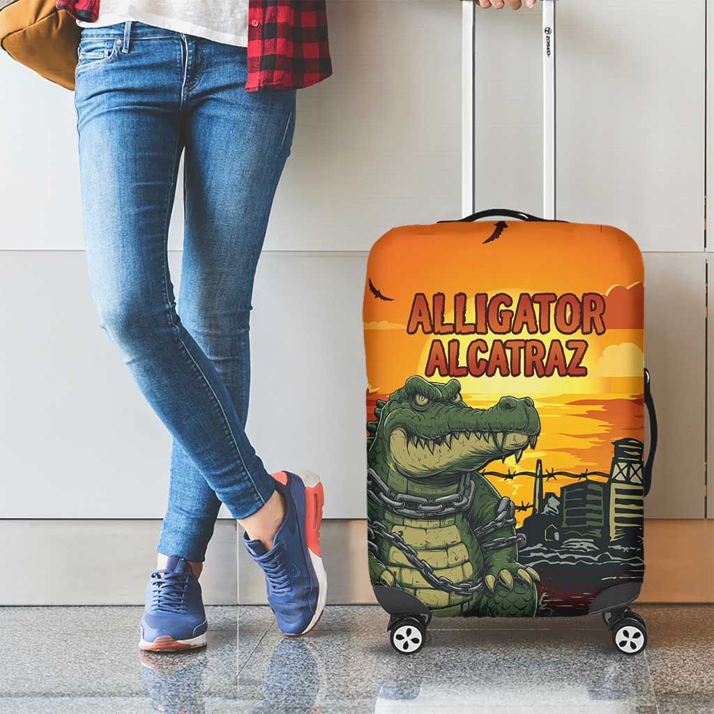 Alligator Alcatraz Luggage Cover Gator Island Prison Retro Sunset - Wonder Print Shop