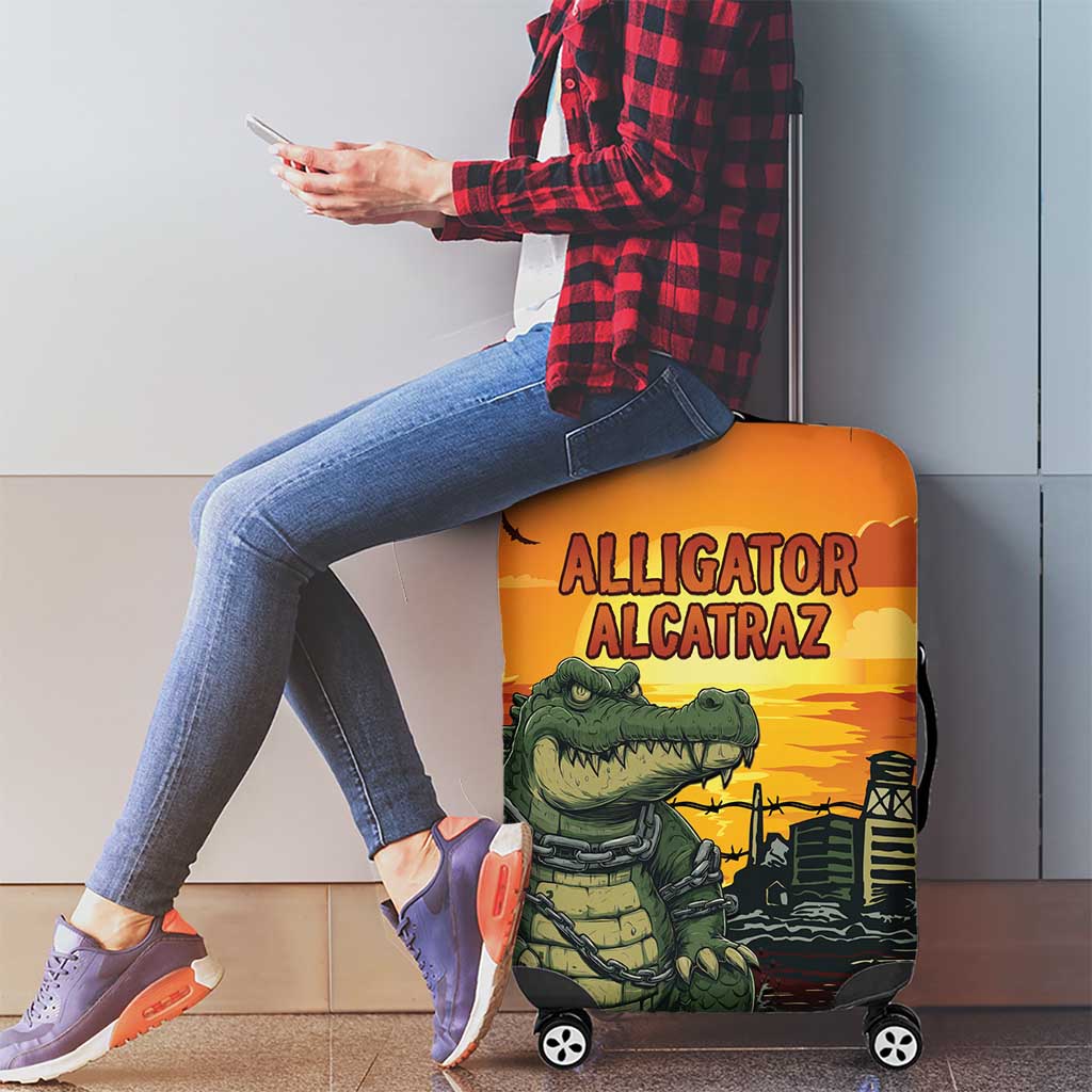 Alligator Alcatraz Luggage Cover Gator Island Prison Retro Sunset - Wonder Print Shop