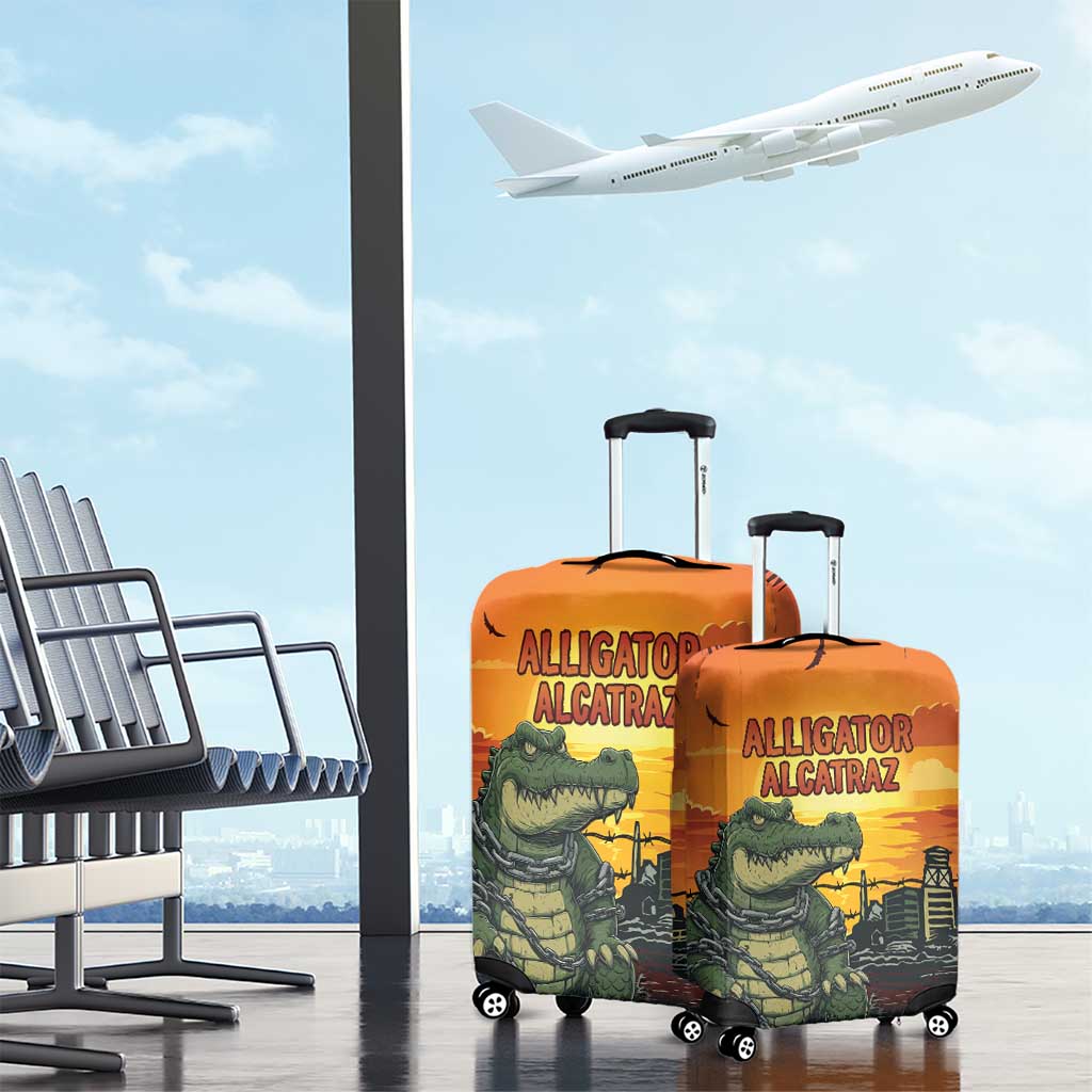 Alligator Alcatraz Luggage Cover Gator Island Prison Retro Sunset - Wonder Print Shop