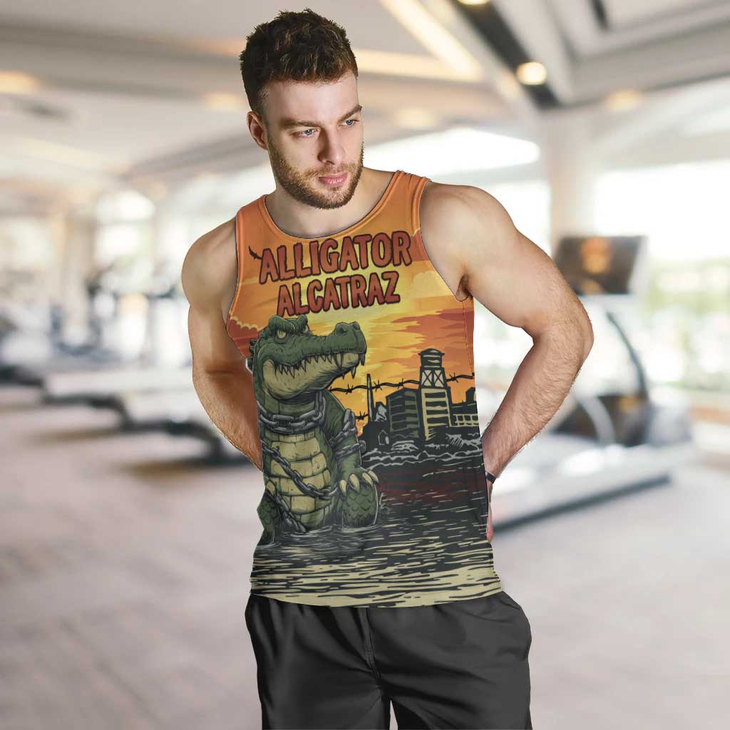 Personalized Alligator Alcatraz Men Tank Top Gator Island Prison Retro Sunset - Wonder Print Shop
