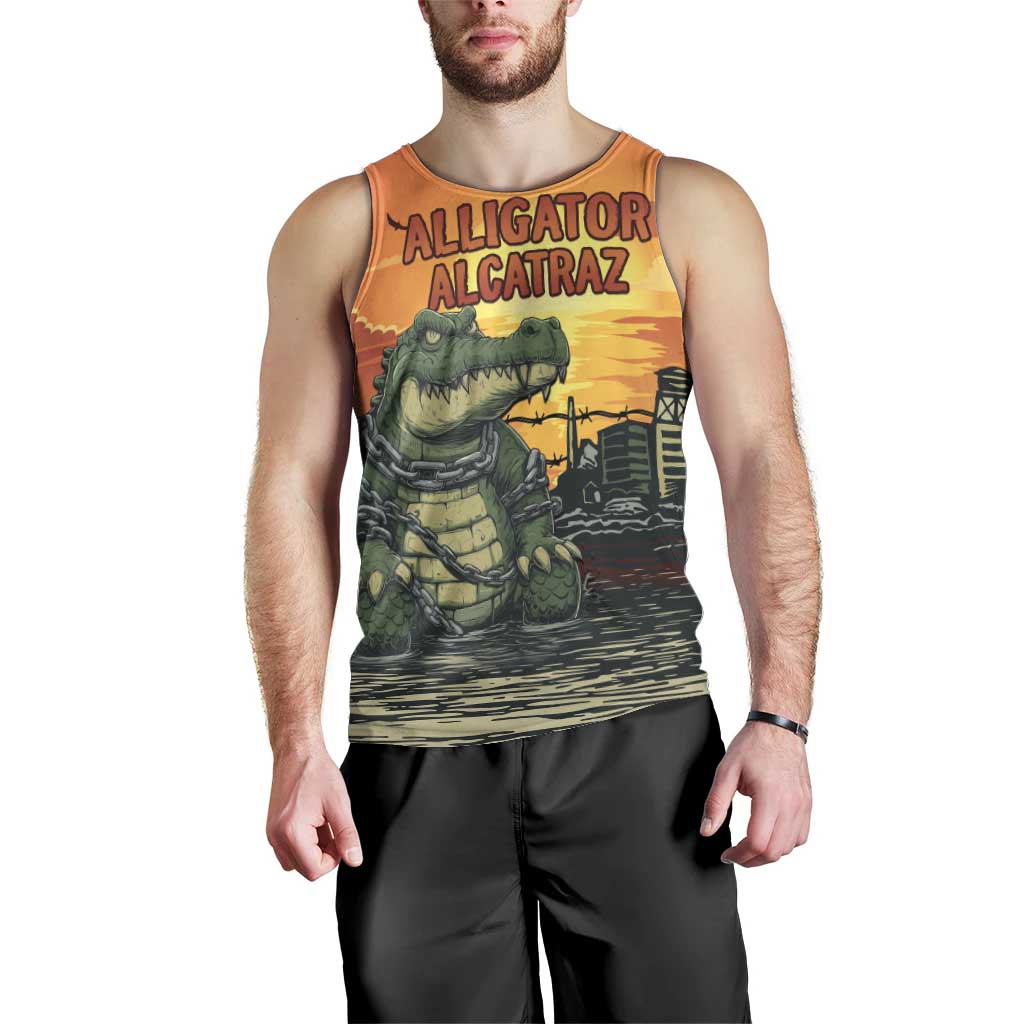 Personalized Alligator Alcatraz Men Tank Top Gator Island Prison Retro Sunset - Wonder Print Shop