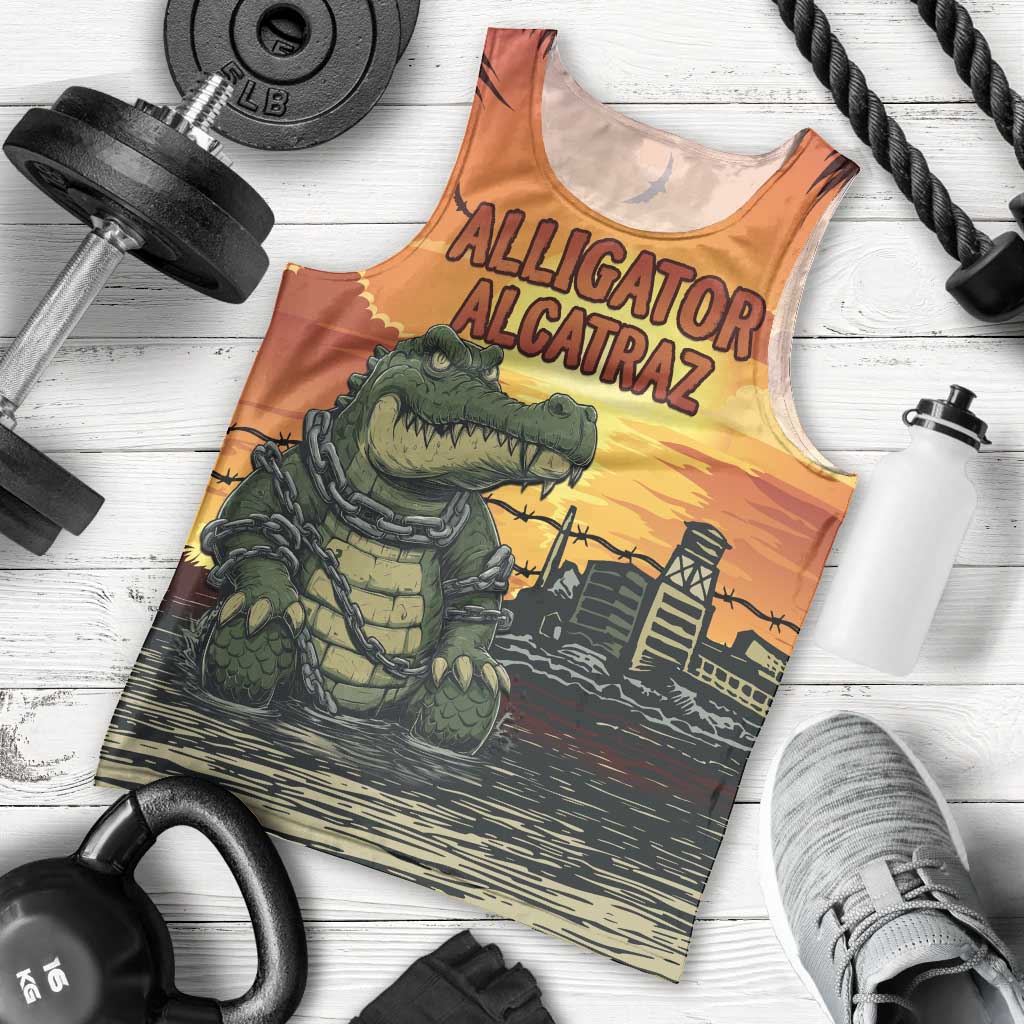Personalized Alligator Alcatraz Men Tank Top Gator Island Prison Retro Sunset - Wonder Print Shop