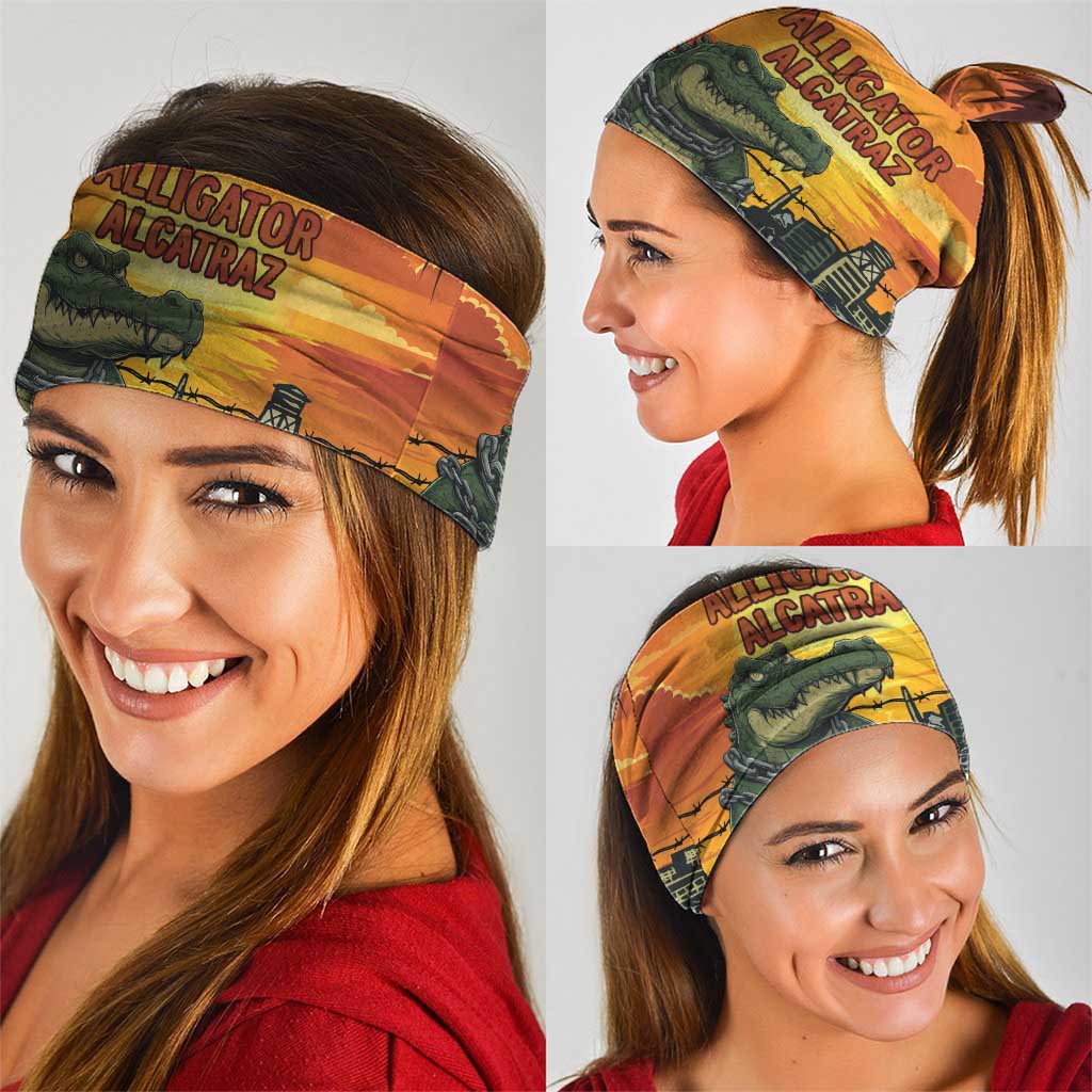 Alligator Alcatraz Neck Gaiter Gator Island Prison Retro Sunset - Wonder Print Shop