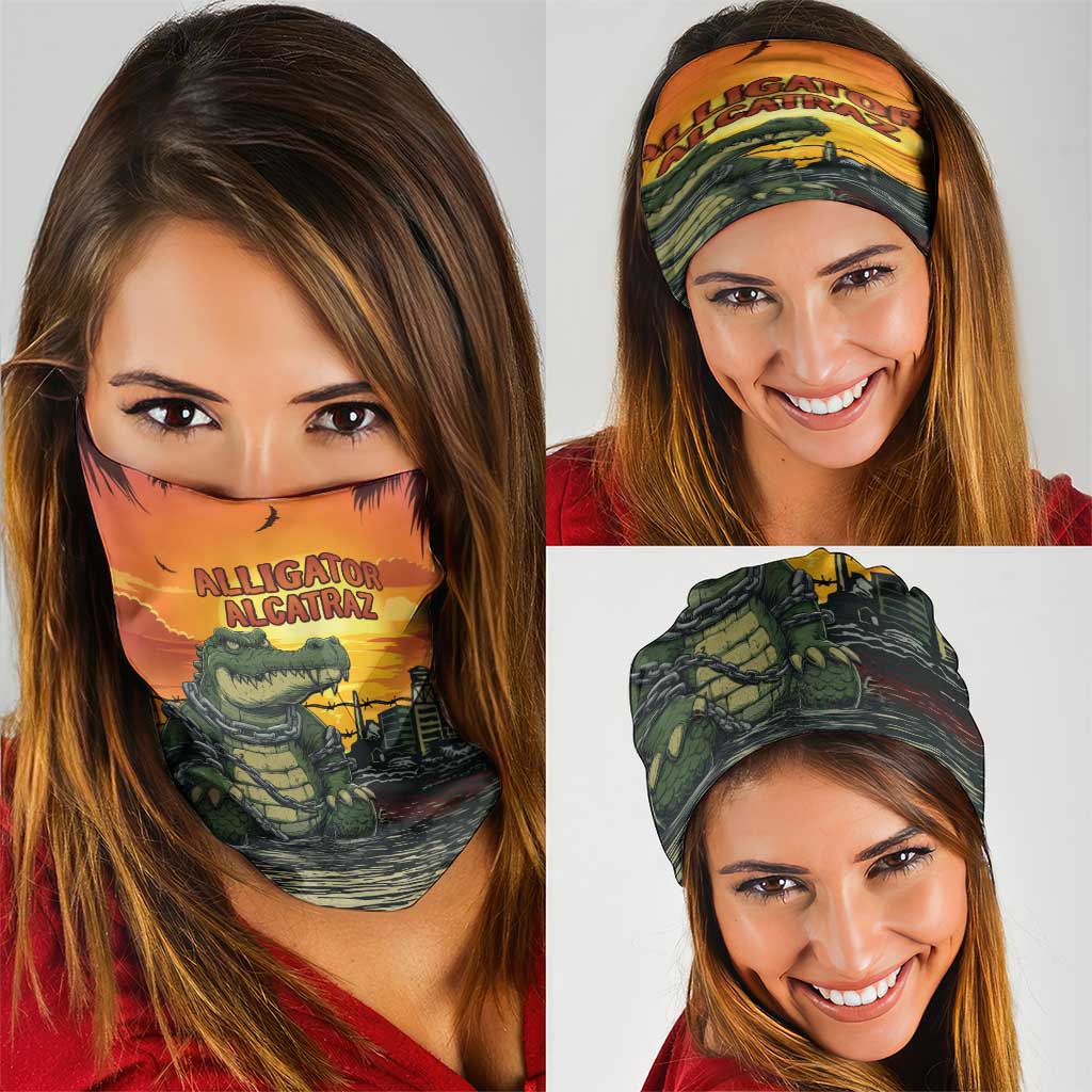 Alligator Alcatraz Neck Gaiter Gator Island Prison Retro Sunset - Wonder Print Shop
