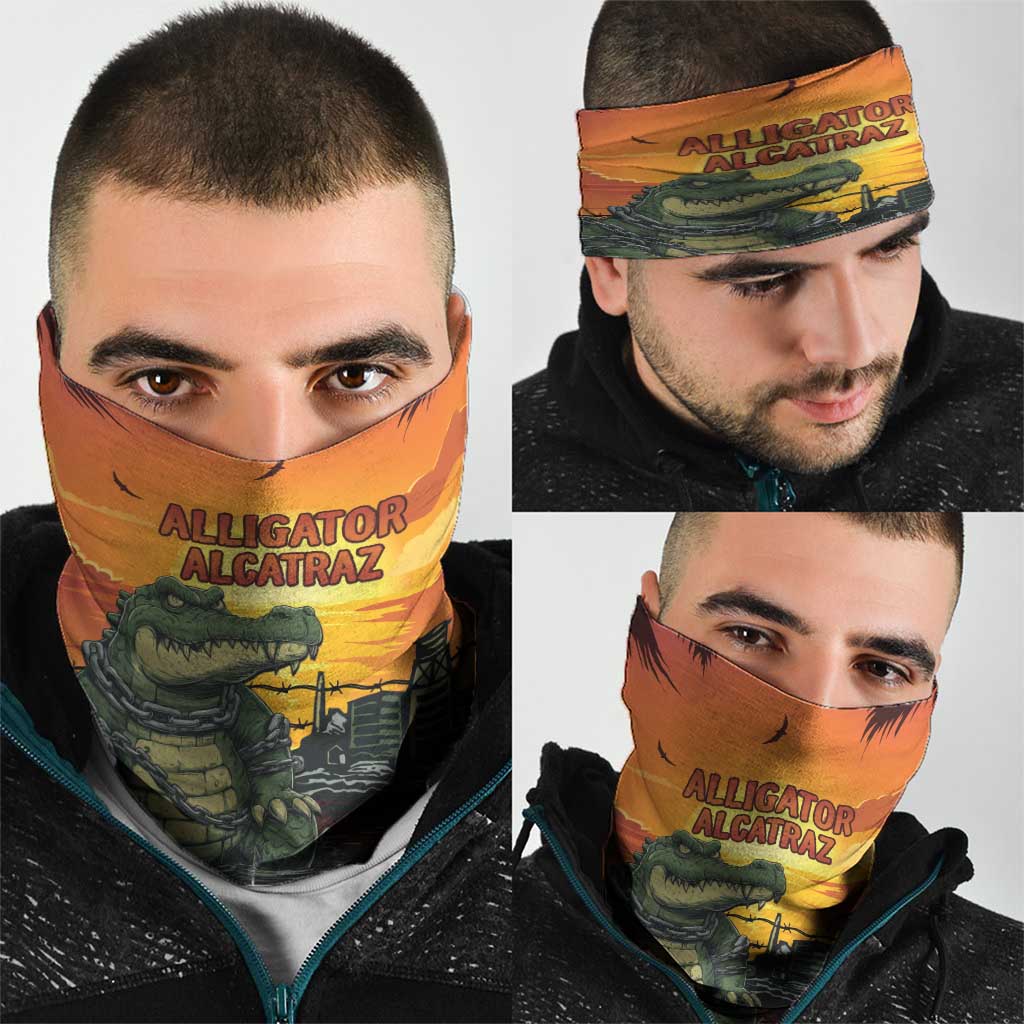 Alligator Alcatraz Neck Gaiter Gator Island Prison Retro Sunset - Wonder Print Shop