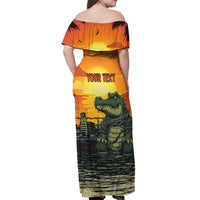 Personalized Alligator Alcatraz Off Shoulder Maxi Dress Gator Island Prison Retro Sunset - Wonder Print Shop