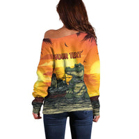 Personalized Alligator Alcatraz Off Shoulder Sweater Gator Island Prison Retro Sunset - Wonder Print Shop