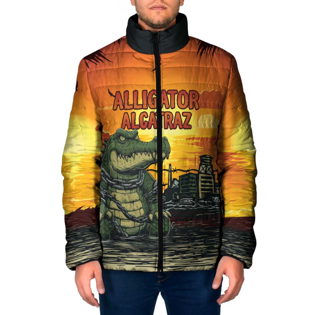 Personalized Alligator Alcatraz Padded Jacket Gator Island Prison Retro Sunset - Wonder Print Shop