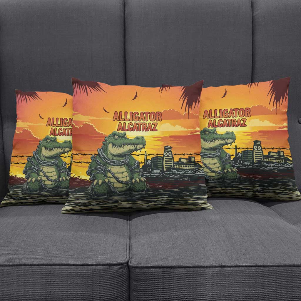 Alligator Alcatraz Pillow Cover Gator Island Prison Retro Sunset - Wonder Print Shop