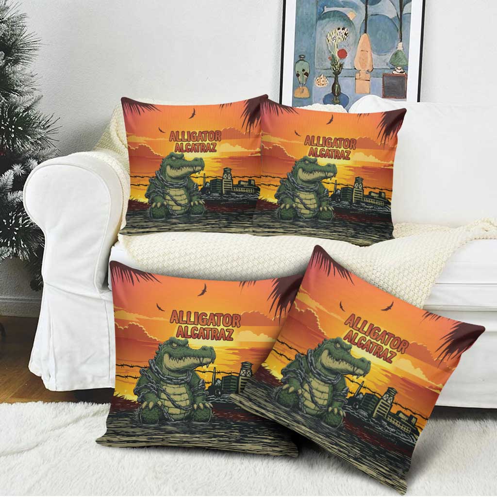 Alligator Alcatraz Pillow Cover Gator Island Prison Retro Sunset - Wonder Print Shop