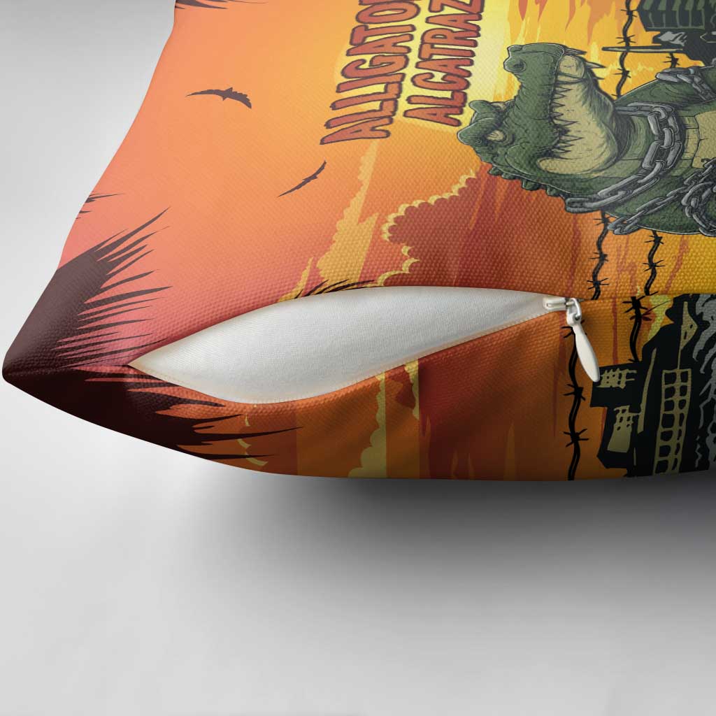 Alligator Alcatraz Pillow Cover Gator Island Prison Retro Sunset - Wonder Print Shop