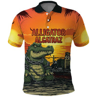Personalized Alligator Alcatraz Polo Shirt Gator Island Prison Retro Sunset - Wonder Print Shop
