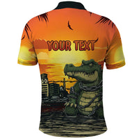 Personalized Alligator Alcatraz Polo Shirt Gator Island Prison Retro Sunset - Wonder Print Shop