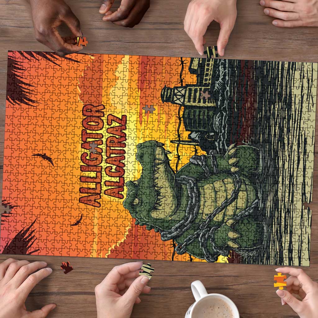 Alligator Alcatraz Puzzle Gator Island Prison Retro Sunset - Wonder Print Shop