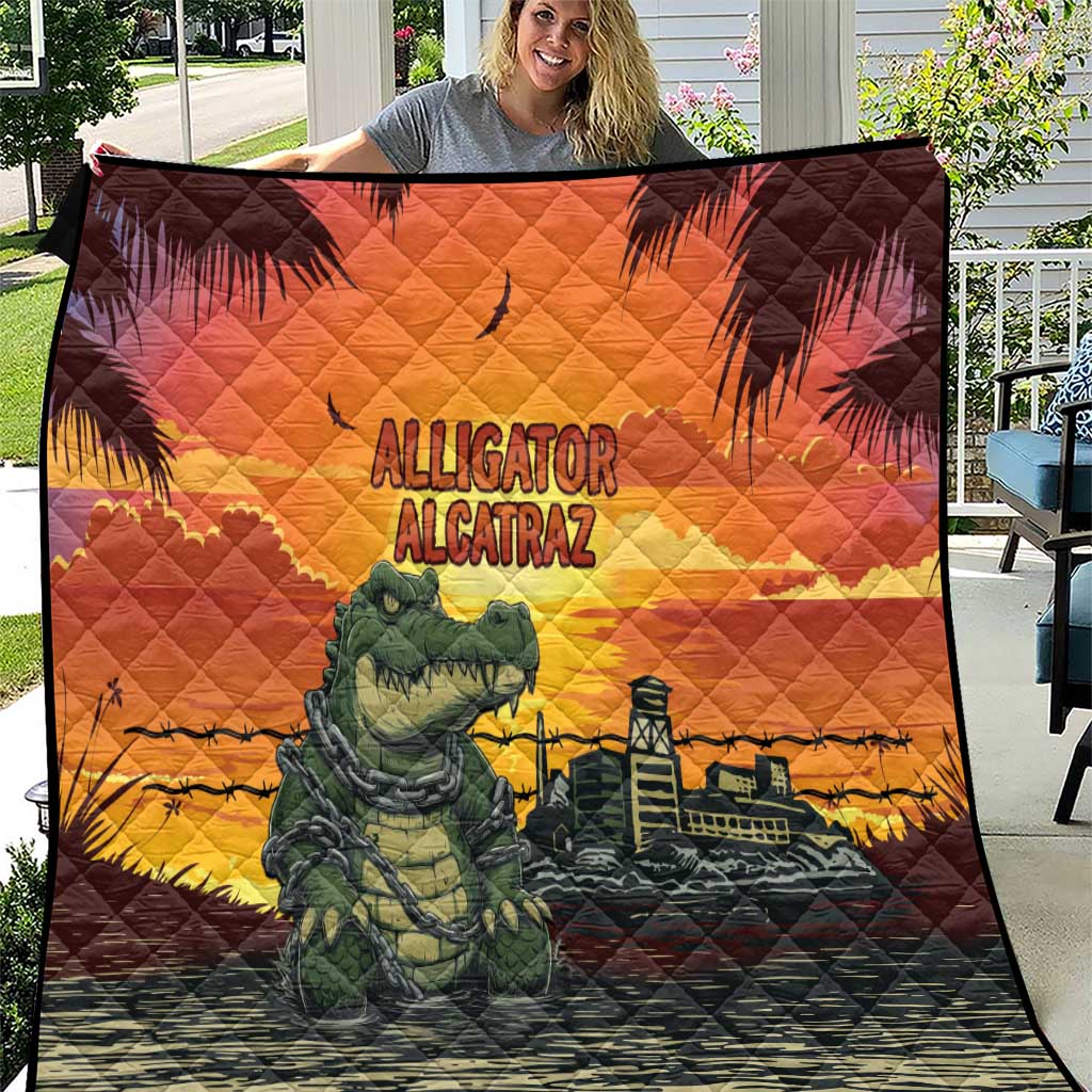 Alligator Alcatraz Quilt Gator Island Prison Retro Sunset - Wonder Print Shop