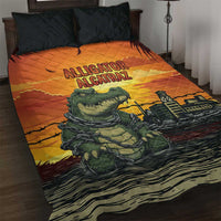 Alligator Alcatraz Quilt Bed Set Gator Island Prison Retro Sunset - Wonder Print Shop