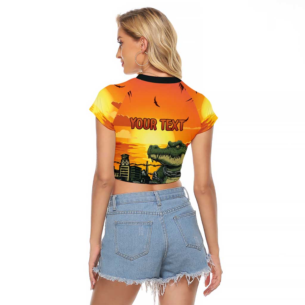 Personalized Alligator Alcatraz Raglan Cropped T Shirt Gator Island Prison Retro Sunset - Wonder Print Shop