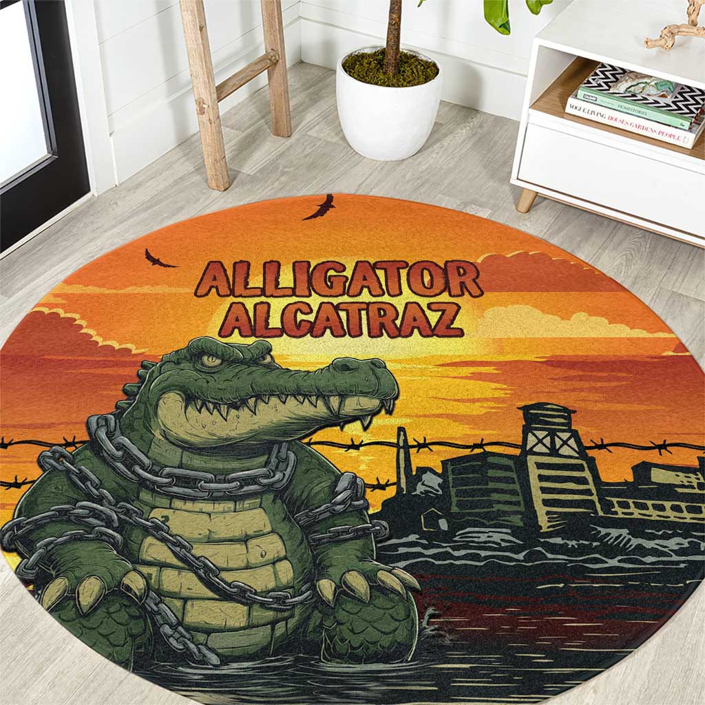 Alligator Alcatraz Round Carpet Gator Island Prison Retro Sunset - Wonder Print Shop