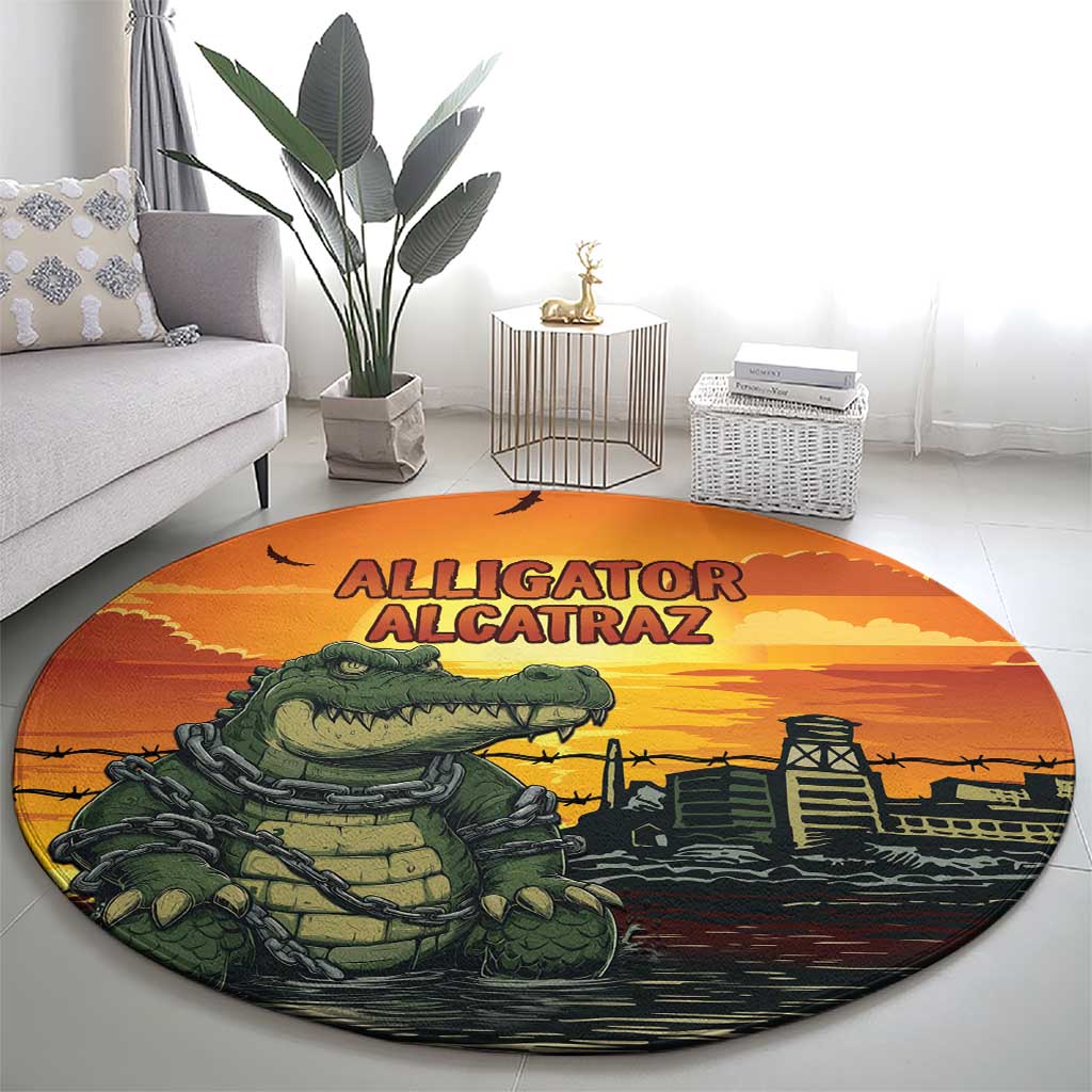 Alligator Alcatraz Round Carpet Gator Island Prison Retro Sunset - Wonder Print Shop