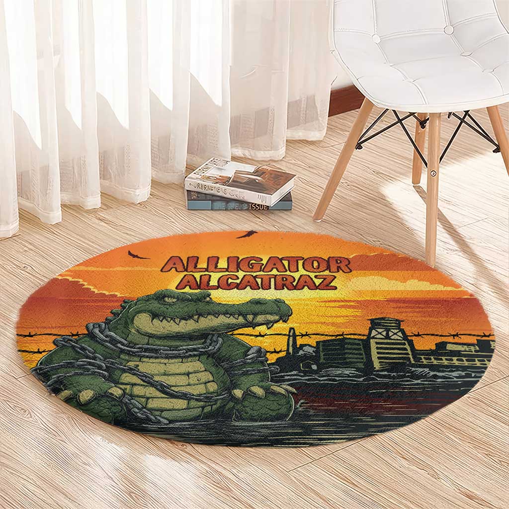 Alligator Alcatraz Round Carpet Gator Island Prison Retro Sunset - Wonder Print Shop