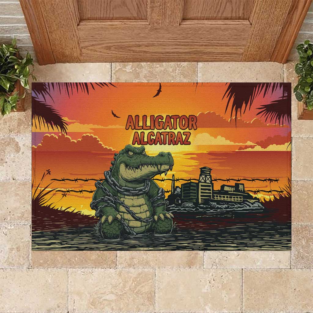 Alligator Alcatraz Rubber Doormat Gator Island Prison Retro Sunset - Wonder Print Shop