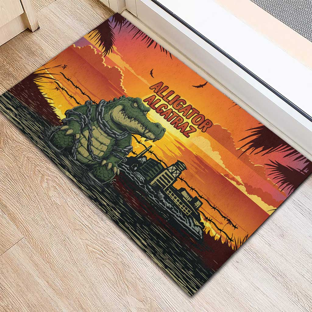 Alligator Alcatraz Rubber Doormat Gator Island Prison Retro Sunset - Wonder Print Shop