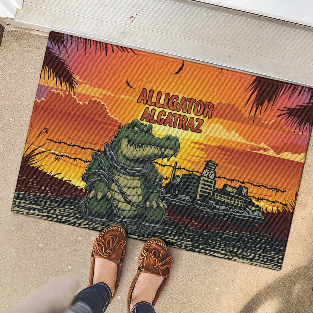 Alligator Alcatraz Rubber Doormat Gator Island Prison Retro Sunset - Wonder Print Shop