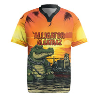 Personalized Alligator Alcatraz Rugby Jersey Gator Island Prison Retro Sunset - Wonder Print Shop