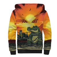 Personalized Alligator Alcatraz Sherpa Hoodie Gator Island Prison Retro Sunset - Wonder Print Shop