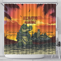 Alligator Alcatraz Shower Curtain Gator Island Prison Retro Sunset - Wonder Print Shop