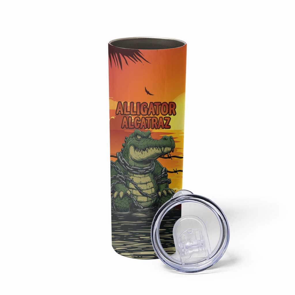 Personalized Alligator Alcatraz Skinny Tumbler Gator Island Prison Retro Sunset - Wonder Print Shop