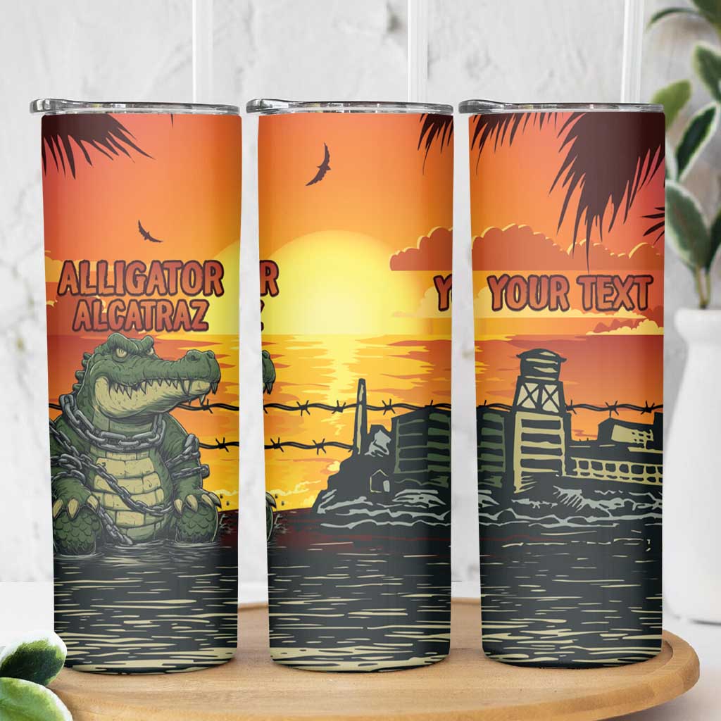 Personalized Alligator Alcatraz Skinny Tumbler Gator Island Prison Retro Sunset - Wonder Print Shop
