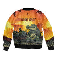Personalized Alligator Alcatraz Sleeve Zip Bomber Jacket Gator Island Prison Retro Sunset - Wonder Print Shop