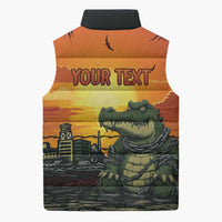 Personalized Alligator Alcatraz Sleeveless Puffer Jacket Gator Island Prison Retro Sunset - Wonder Print Shop