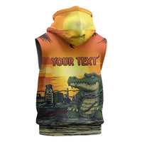 Personalized Alligator Alcatraz Sleeveless Zip Hoodie Gator Island Prison Retro Sunset - Wonder Print Shop