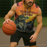 Personalized Alligator Alcatraz Sleeveless Zip Hoodie Gator Island Prison Retro Sunset - Wonder Print Shop