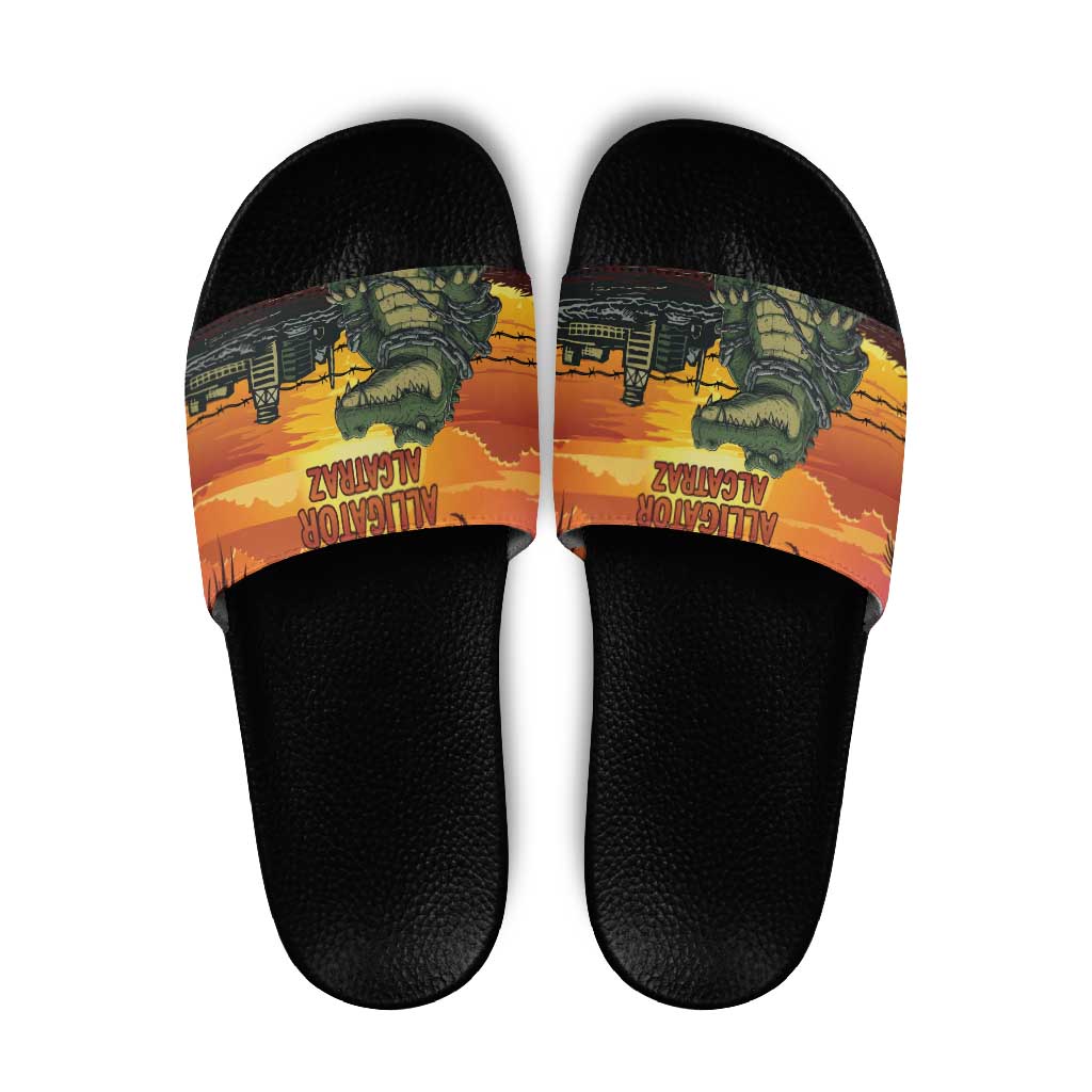 Alligator Alcatraz Slide Sandals Gator Island Prison Retro Sunset - Wonder Print Shop