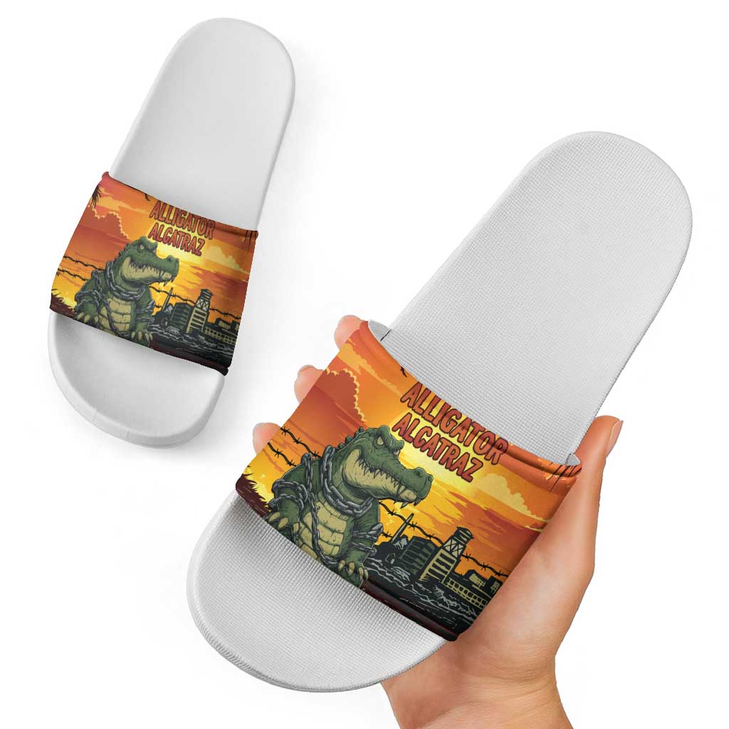 Alligator Alcatraz Slide Sandals Gator Island Prison Retro Sunset - Wonder Print Shop
